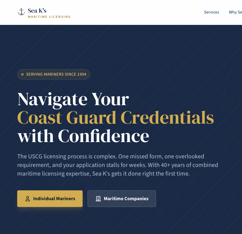 Sea K's Maritime Licensing redesigned website - modern professional design